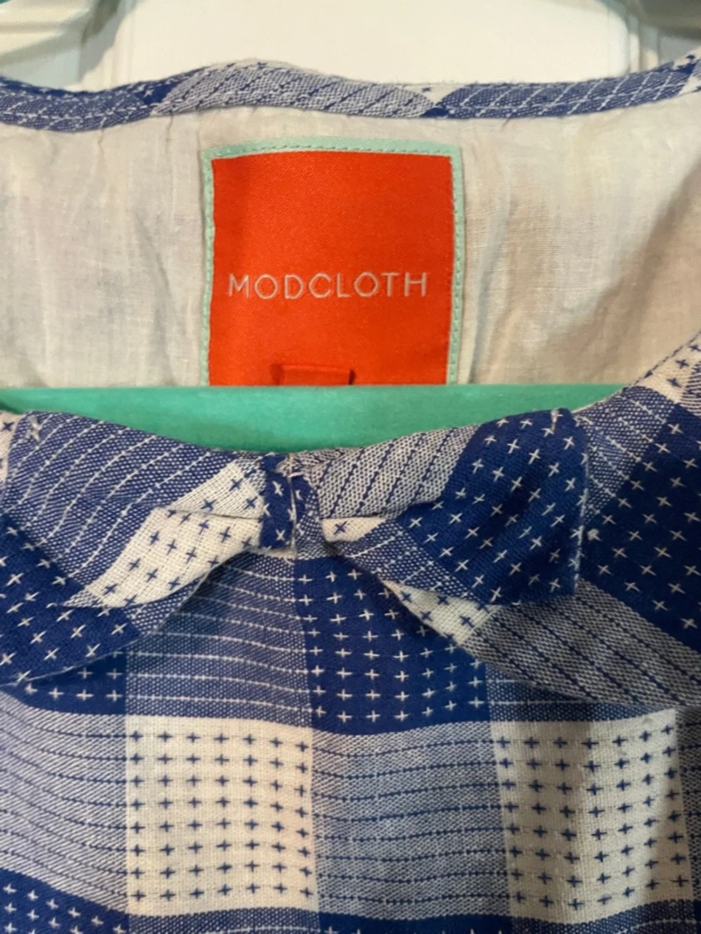 Modcloth Blue and White Gingham Sleeveless Fit-and-Flare Mini Dress - Picture 4 of 6